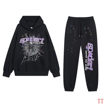 EM Sneakers Sp5der Hoodie & Sweatpant Set Young Thug Web Black and Purple 01