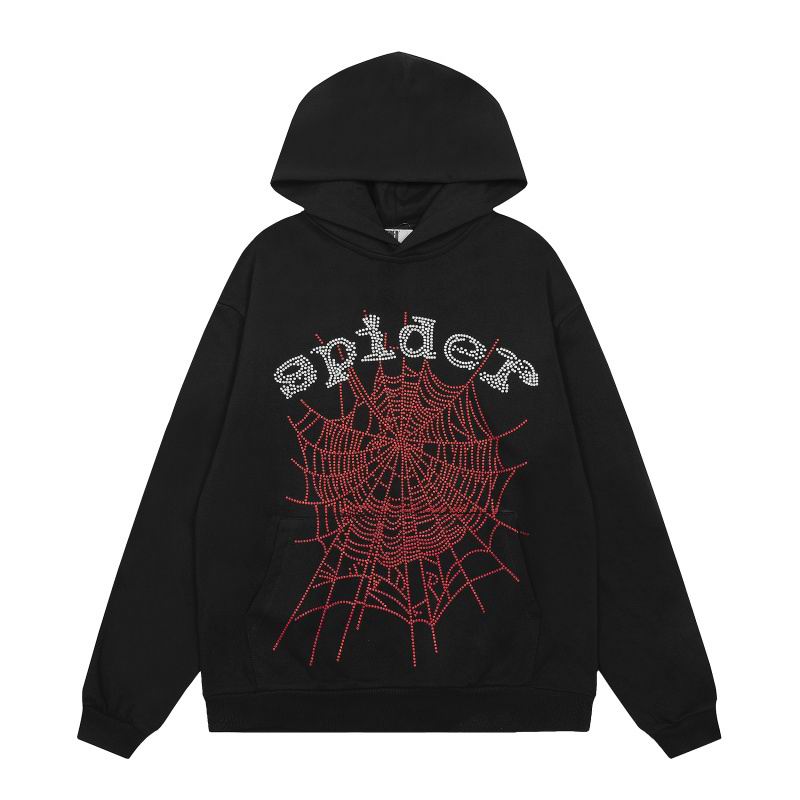EM Sneakers Sp5der OG Rhinestone Logo Hoodie Black