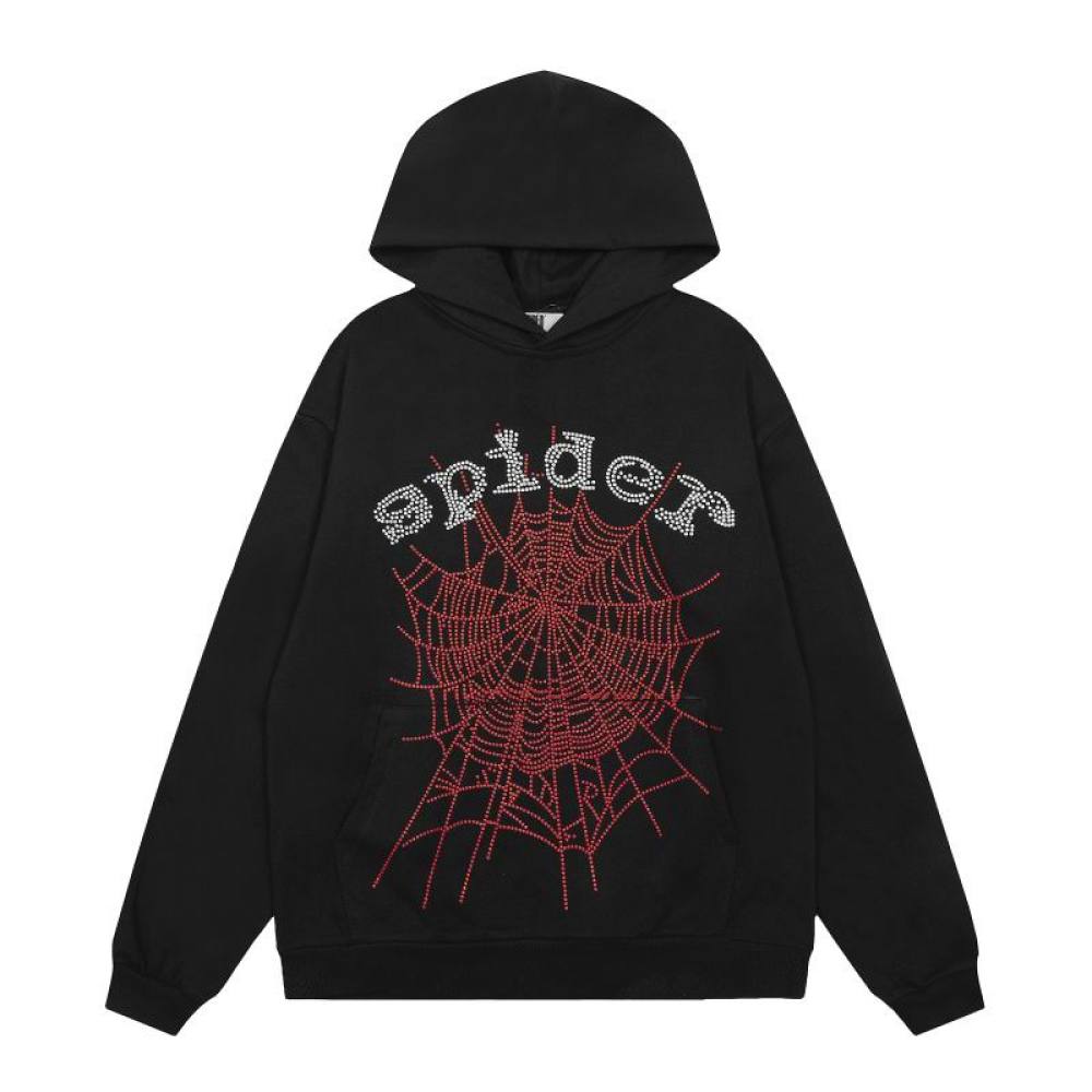 EM Sneakers Sp5der OG Rhinestone Logo Hoodie Black
