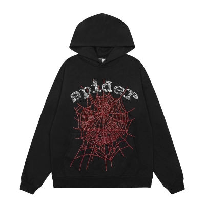 EM Sneakers Sp5der OG Rhinestone Logo Hoodie Black 01