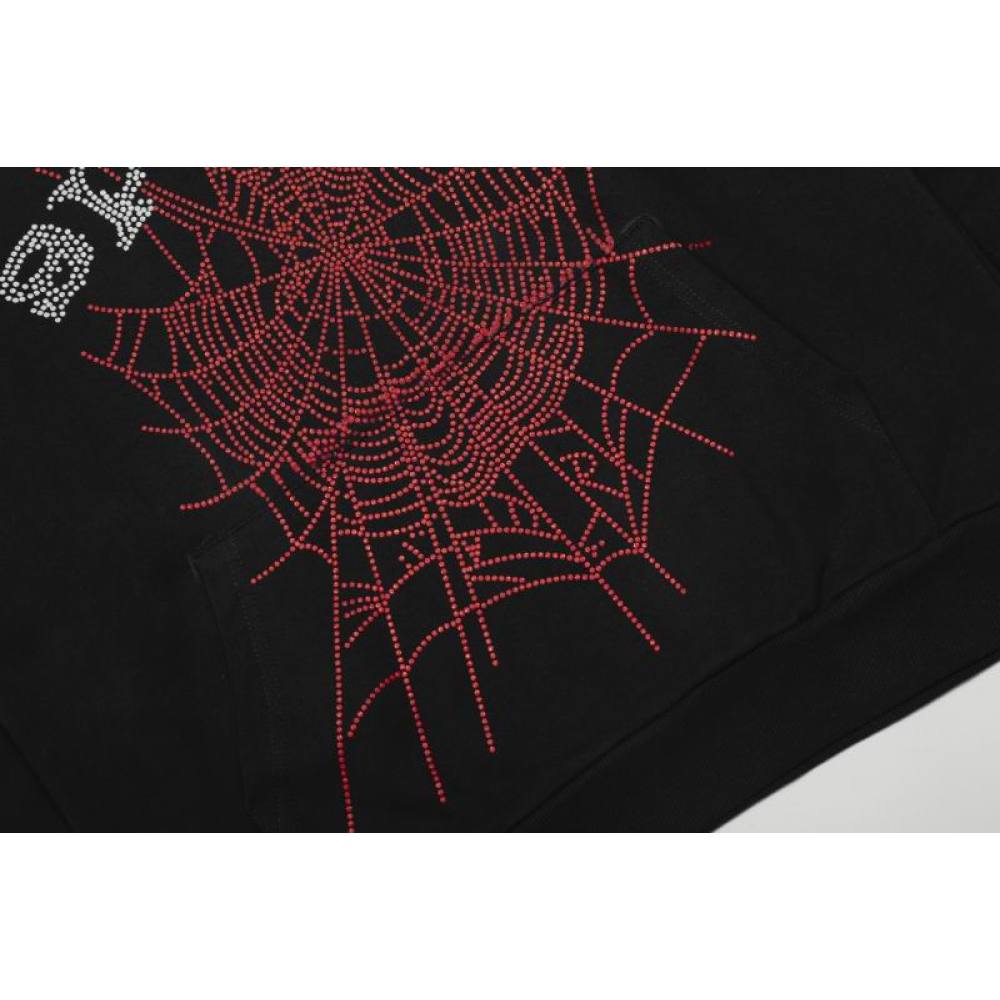 EM Sneakers Sp5der OG Rhinestone Logo Hoodie Black