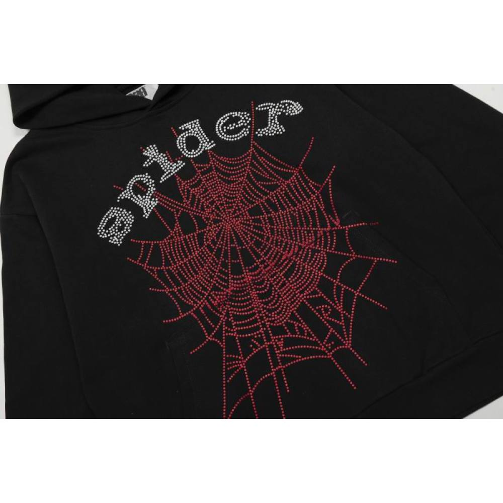 EM Sneakers Sp5der OG Rhinestone Logo Hoodie Black