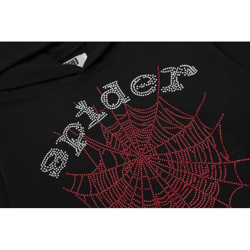 EM Sneakers Sp5der OG Rhinestone Logo Hoodie Black