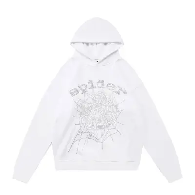 EM Sneakers Sp5der OG Rhinestone Logo Hoodie White 01