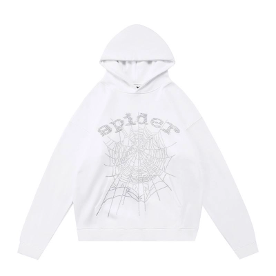 EM Sneakers Sp5der OG Rhinestone Logo Hoodie White 01