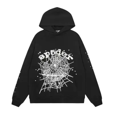 EM Sneakers Sp5der Worldwide Black OG Web Hoodie 01