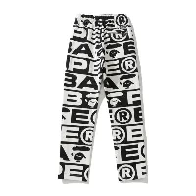 EM Sneakers Bape FW23 Full-print Letter Series Shark Loose Version Trousers and Sweatpants White & Green & Red 02