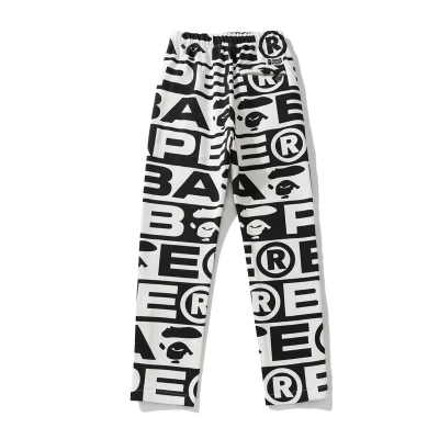 EM Sneakers Bape FW23 Full-print Letter Series Shark Loose Version Trousers and Sweatpants White & Green & Red 02