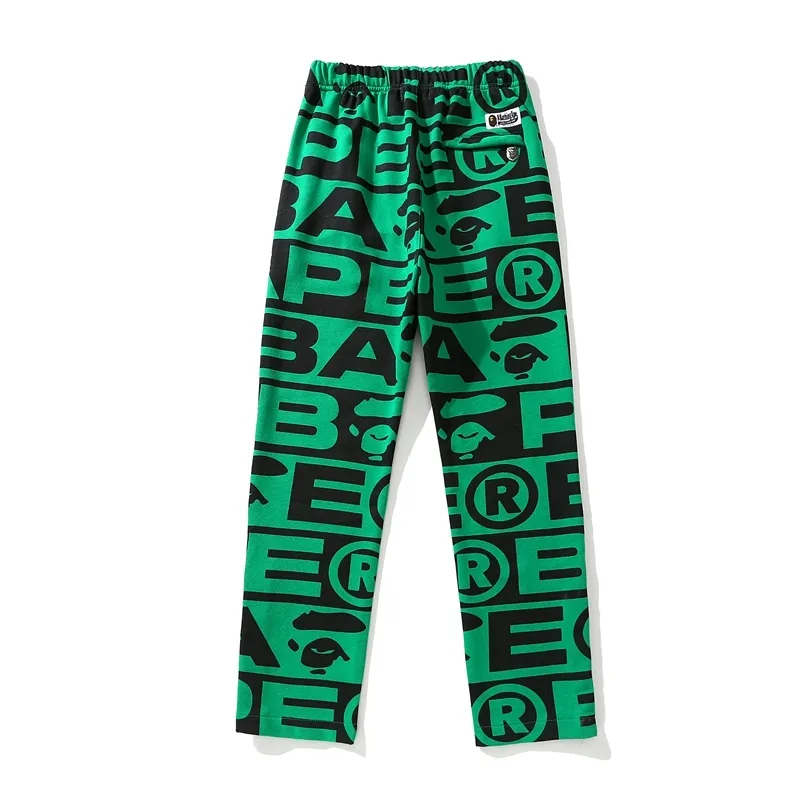EM Sneakers Bape FW23 Full-print Letter Series Shark Loose Version Trousers and Sweatpants White & Green & Red