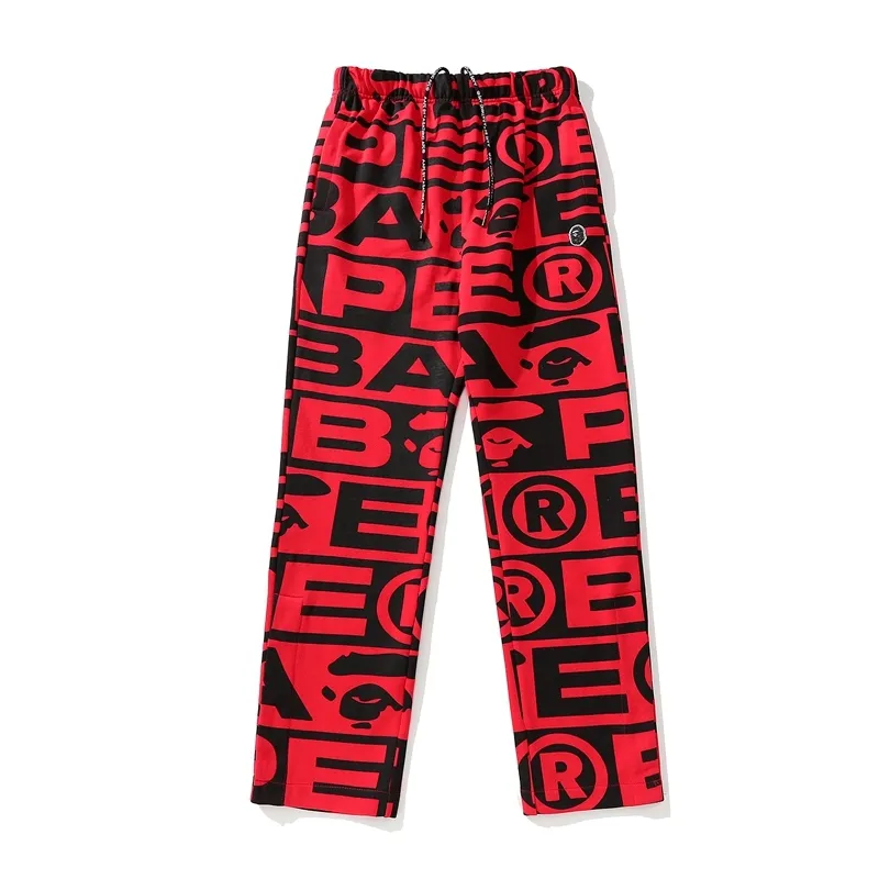 EM Sneakers Bape FW23 Full-print Letter Series Shark Loose Version Trousers and Sweatpants White & Green & Red