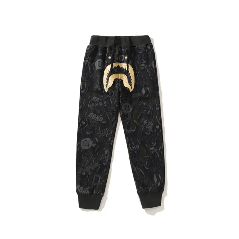 EM Sneakers BAPE x NBHD Joint Style Shark Head Sweatpant Black and Gold