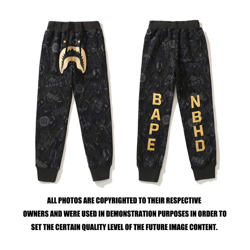EM Sneakers BAPE x NBHD Joint Style Shark Head Sweatpant Black and Gold
