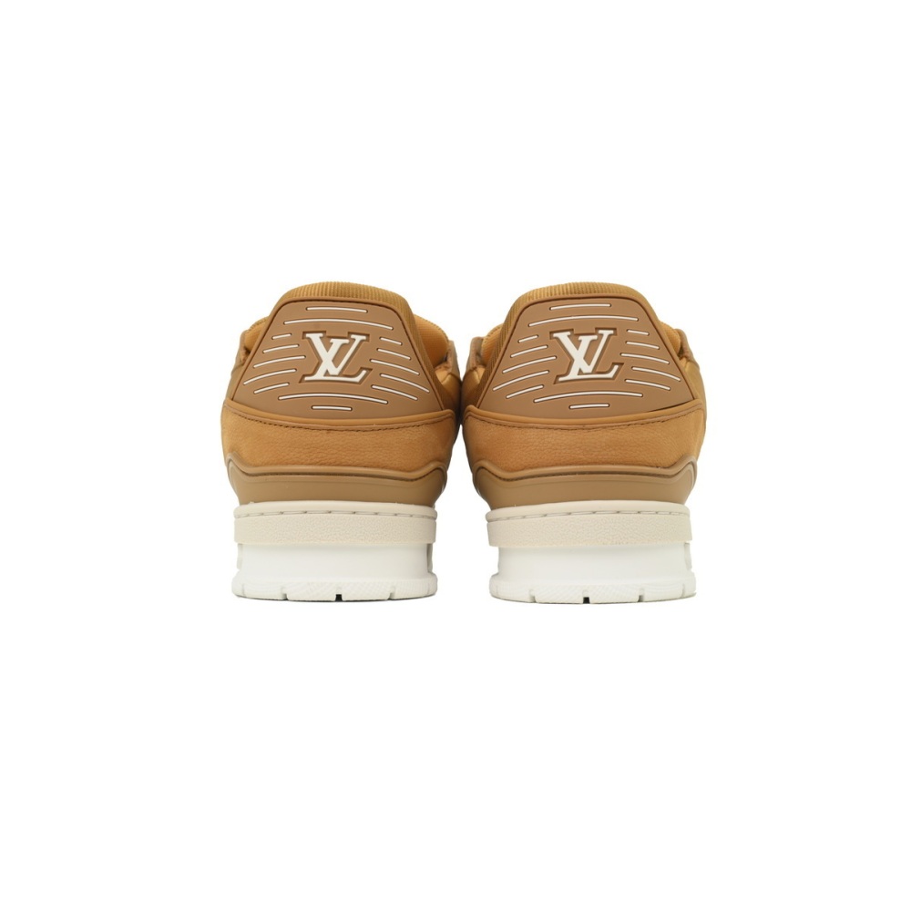 EM Sneakers Louis Vuitton LV Trainer Brown Skin With White Background