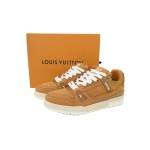 EM Sneakers Louis Vuitton LV Trainer Brown Skin With White Background