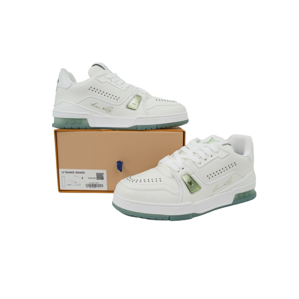 EM Sneakers Louis Vuitton LV Trainer White Green Rivets