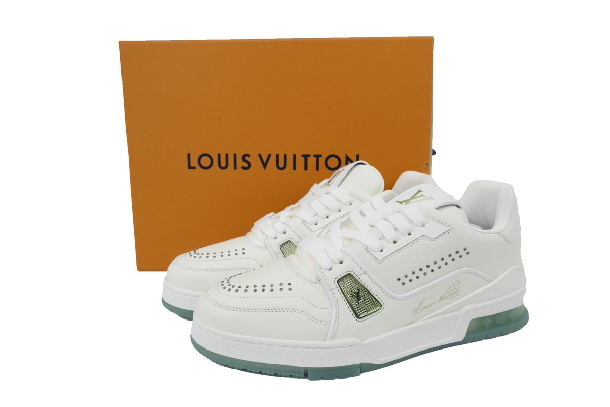 EM Sneakers Louis Vuitton LV Trainer White Green Rivets