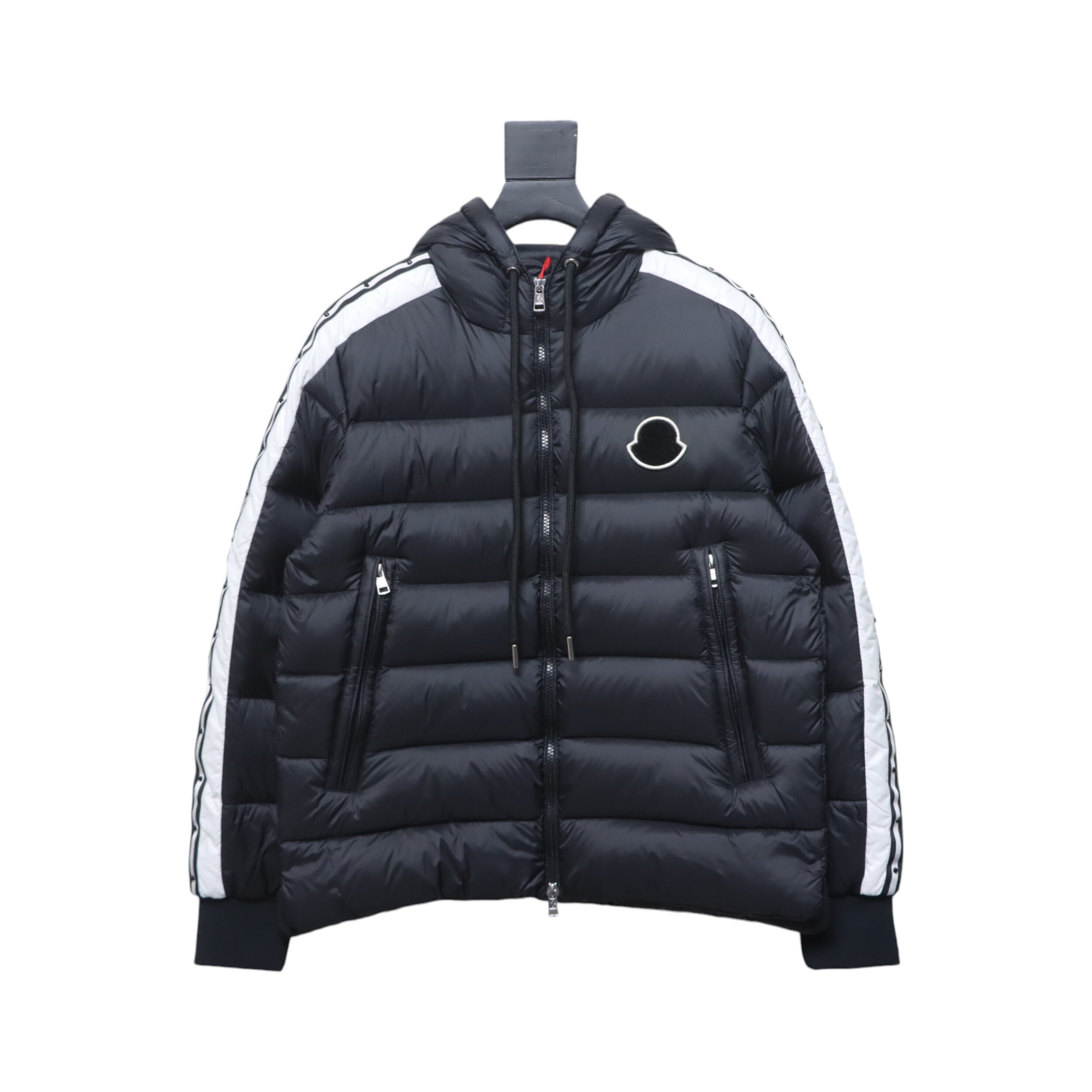 EM Sneakers Moncler Stellaire Hooded Black and White Colorblock Down Jacket