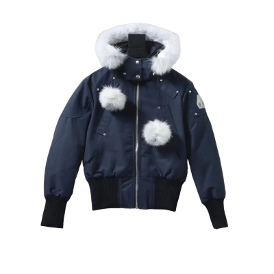 EM Sneakers Moose Knuckles Cloud Bomber Navy Jacket with Detachable Hood and Shearling Trim In Milkyway 01