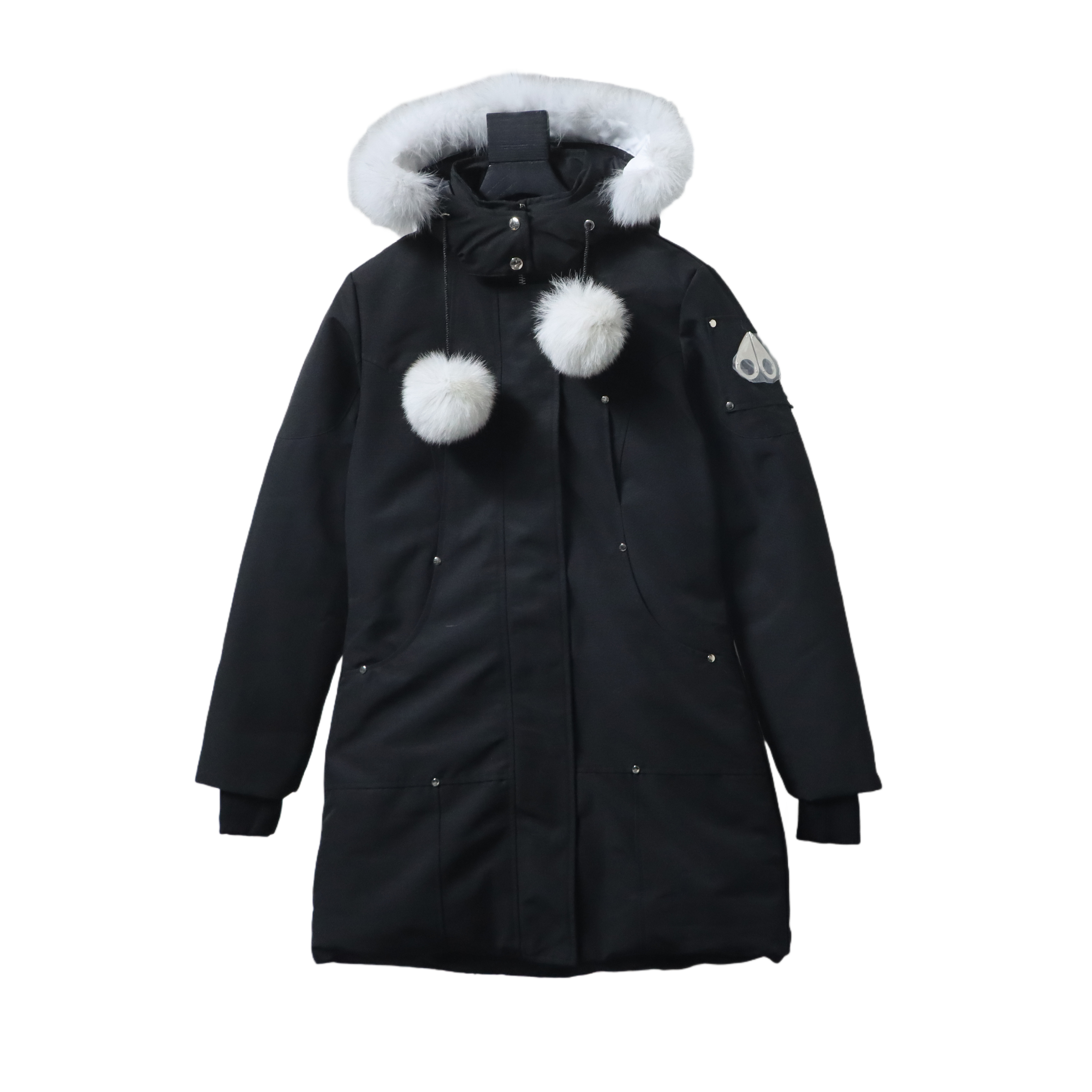 EM Sneakers Moose knuckles Women's Stirling Parka Zip-Up White Fur Jacket Black