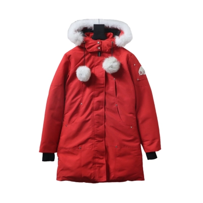 EM Sneakers Moose knuckles Women's Stirling Parka Zip-Up White Fur Jacket Red 01