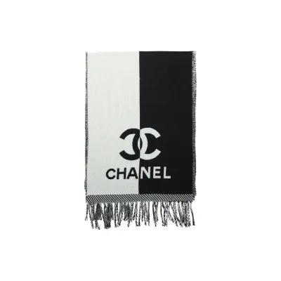 EM Sneakers Chanel Fringed Scarf with White and Black Colorblock Logo 01