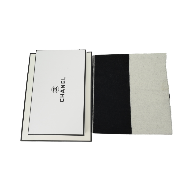 EM Sneakers Chanel Fringed Scarf with White and Black Colorblock Logo