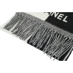 EM Sneakers Chanel Fringed Scarf with White and Black Colorblock Logo