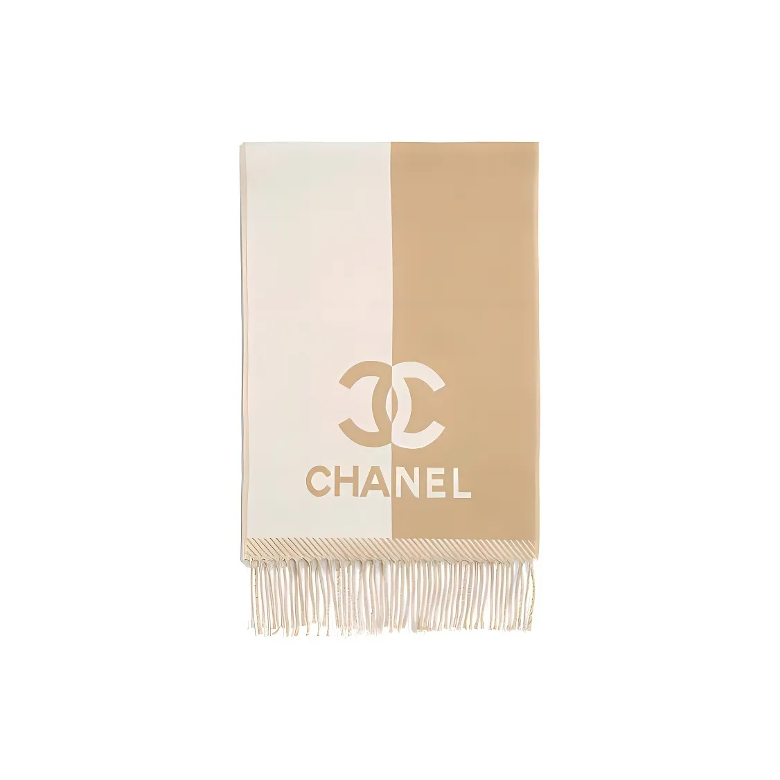 EM Sneakers Chanel Fringed Scarf with White and Brown Colorblock Logo