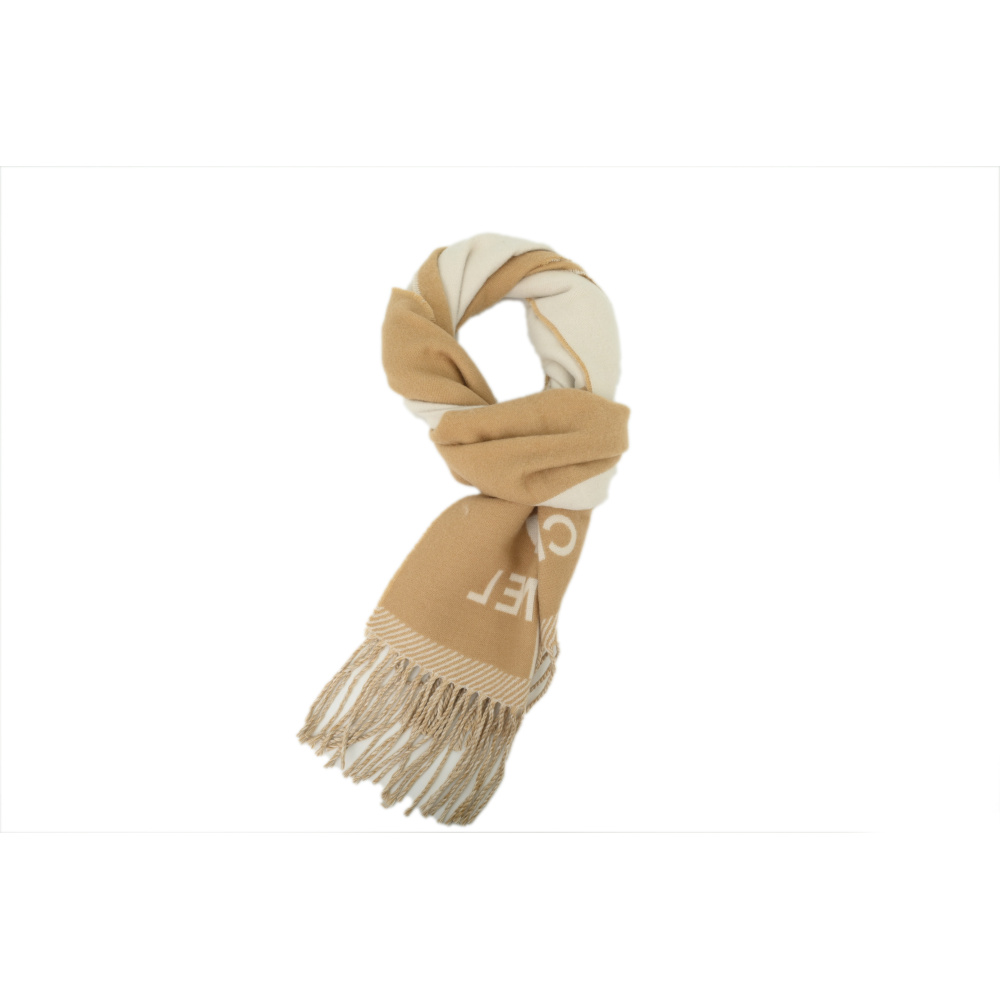 EM Sneakers Chanel Fringed Scarf with White and Brown Colorblock Logo