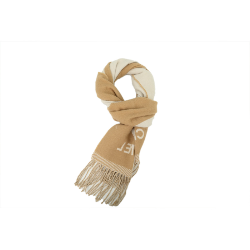EM Sneakers Chanel Fringed Scarf with White and Brown Colorblock Logo