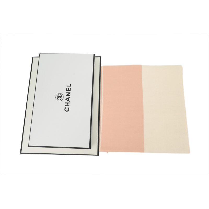 EM Sneakers Chanel Fringed Scarf with White and Pink Colorblock Logo