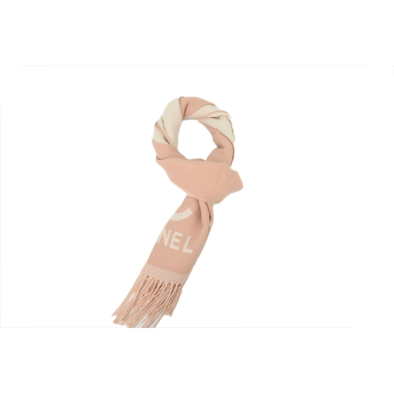 EM Sneakers Chanel Fringed Scarf with White and Pink Colorblock Logo