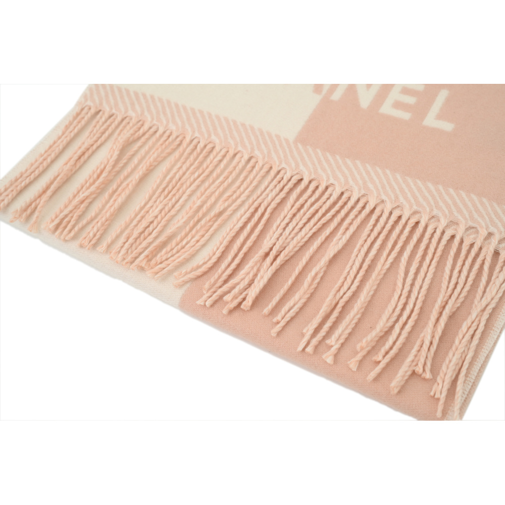 EM Sneakers Chanel Fringed Scarf with White and Pink Colorblock Logo