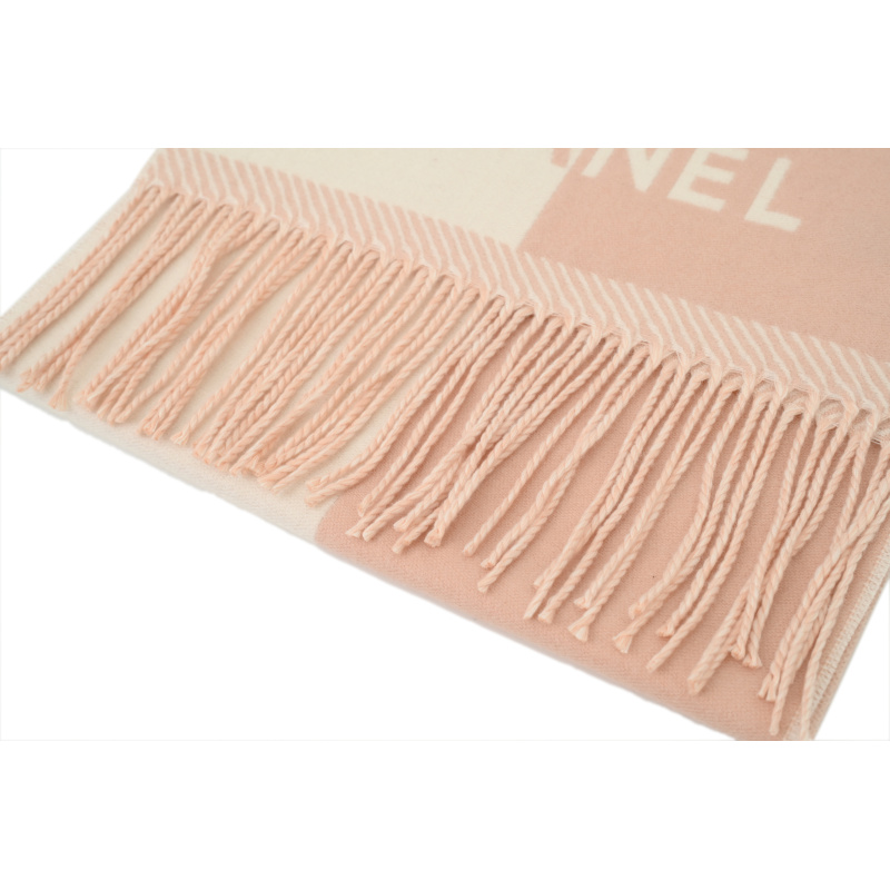 EM Sneakers Chanel Fringed Scarf with White and Pink Colorblock Logo
