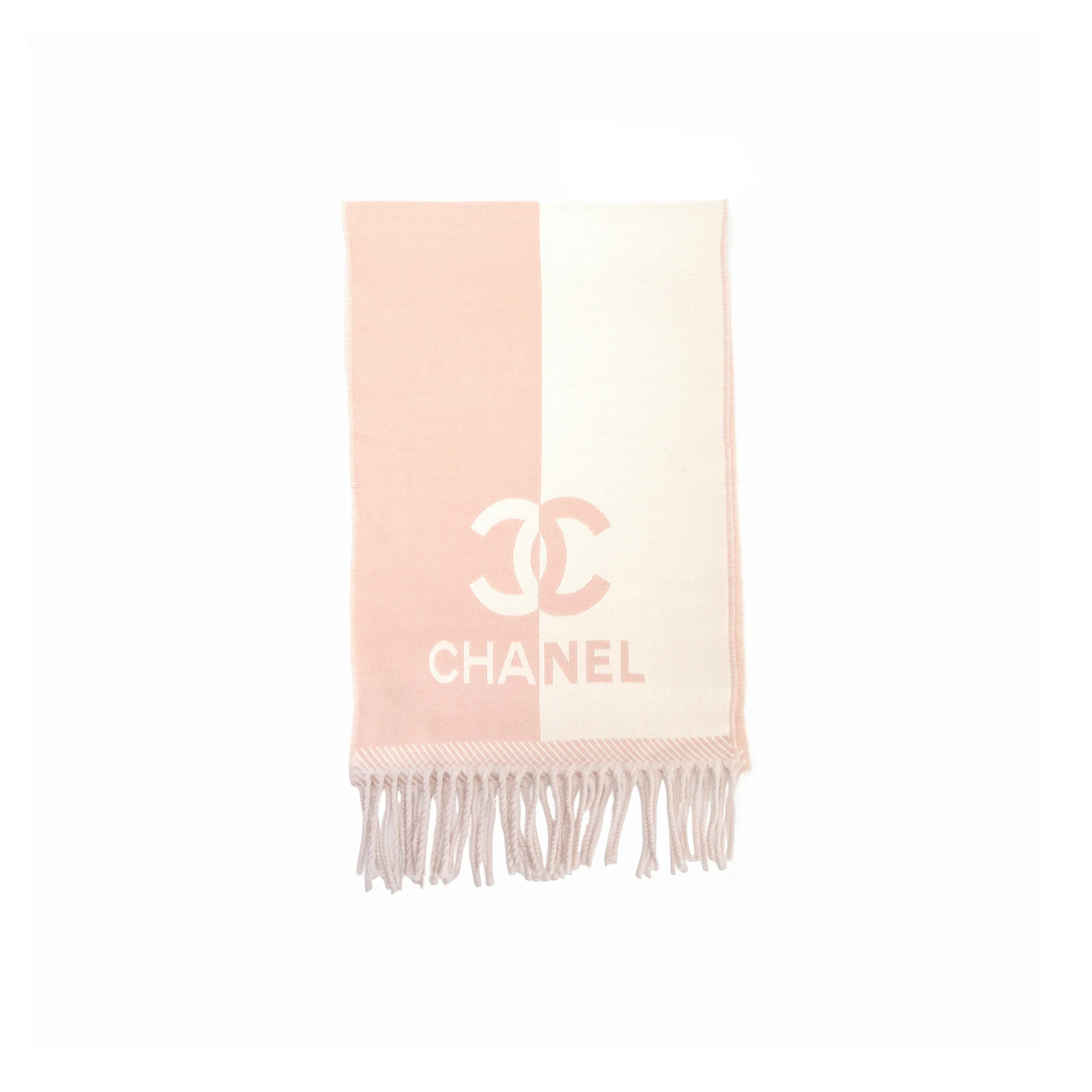 EM Sneakers Chanel Fringed Scarf with White and Pink Colorblock Logo