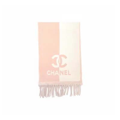 EM Sneakers Chanel Fringed Scarf with White and Pink Colorblock Logo 01