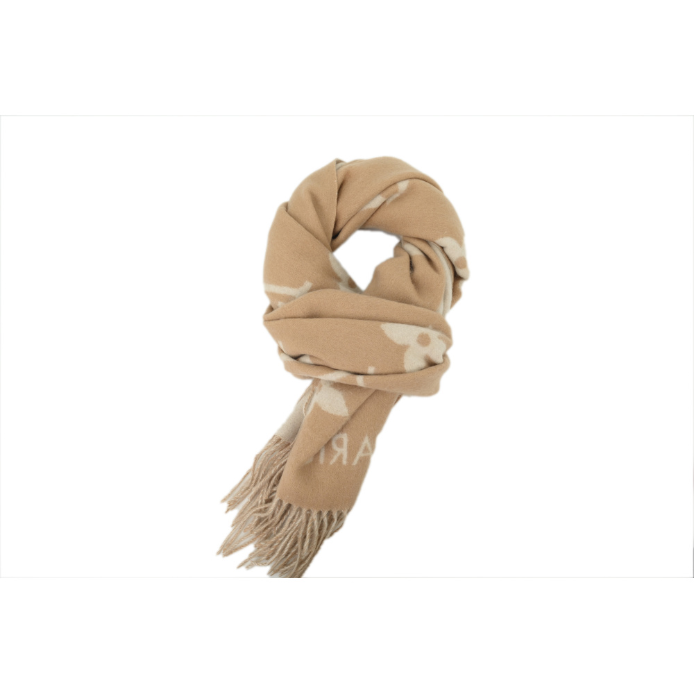 EM Sneakers Louis Vuitton Double-sided Presbyopia Suede Tassel Scarf LV Logo Khaki