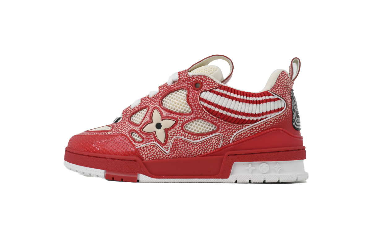 EM Sneakers Louis Vuitton LV Skate Sneaker New Red Woolen Fabric