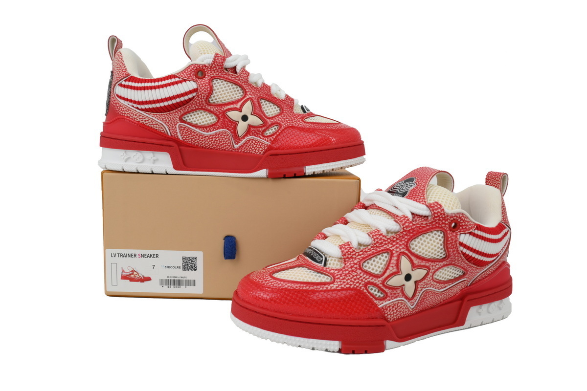 EM Sneakers Louis Vuitton LV Skate Sneaker New Red Woolen Fabric