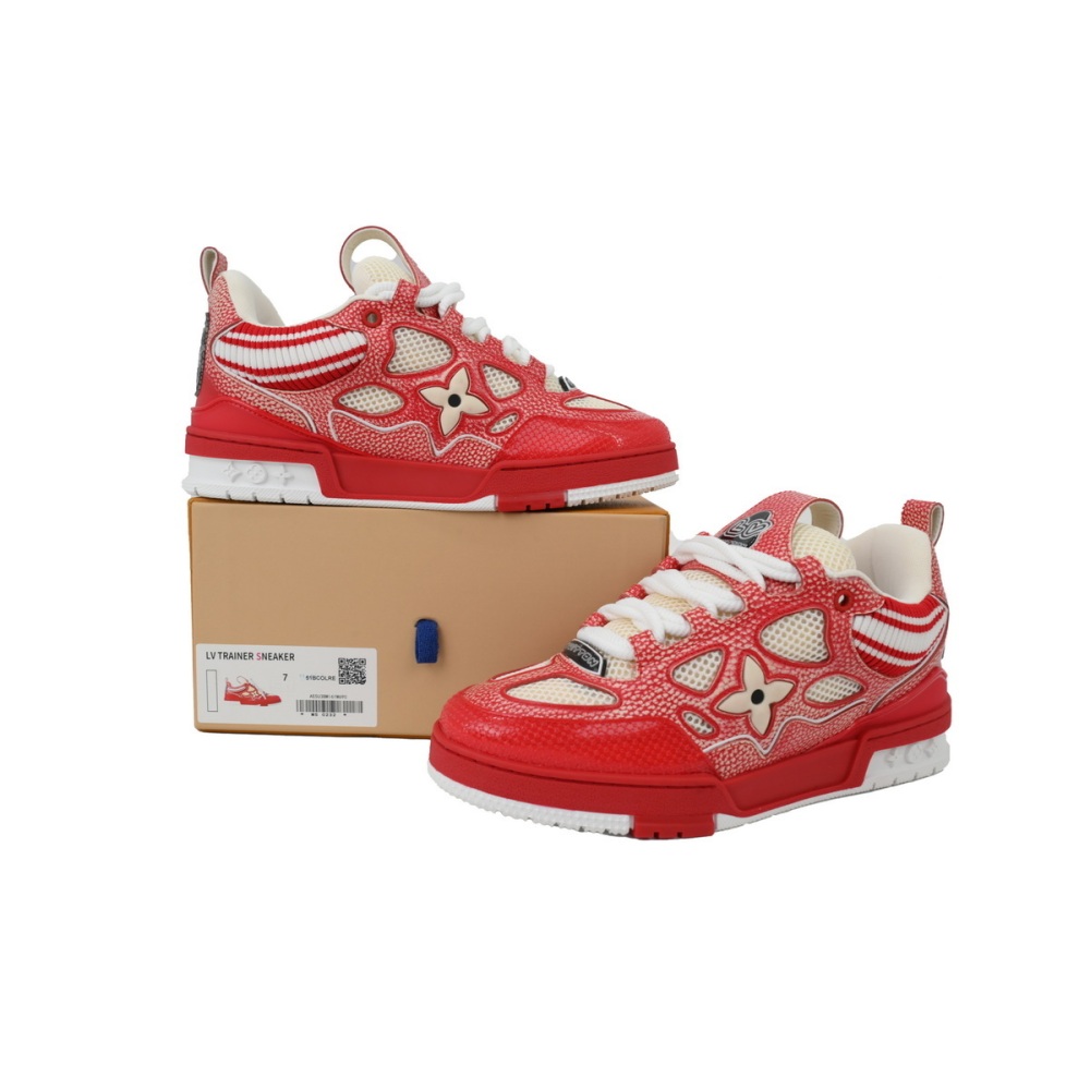 EM Sneakers Louis Vuitton LV Skate Sneaker New Red Woolen Fabric