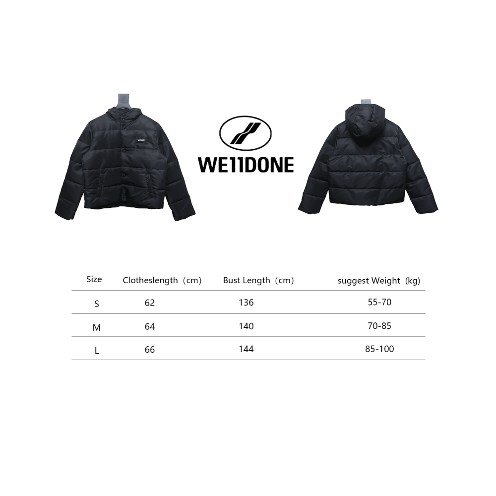 EM Sneakers WE11DONE Logo Hooded Down Jacket Black