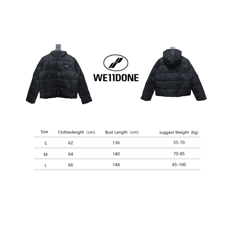 EM Sneakers WE11DONE Logo Hooded Down Jacket Black