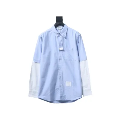EM Sneakers Thom Browne Blue and White Patchwork Long Sleeve Shirt 01