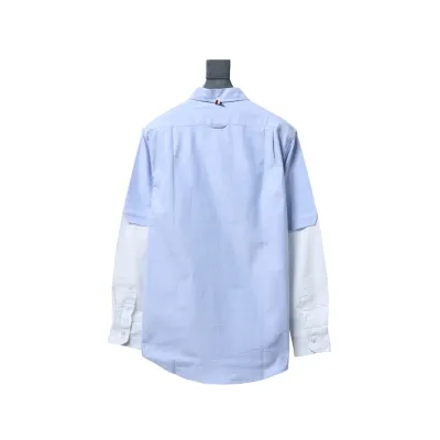 EM Sneakers Thom Browne Blue and White Patchwork Long Sleeve Shirt 02