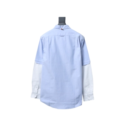 EM Sneakers Thom Browne Blue and White Patchwork Long Sleeve Shirt 02