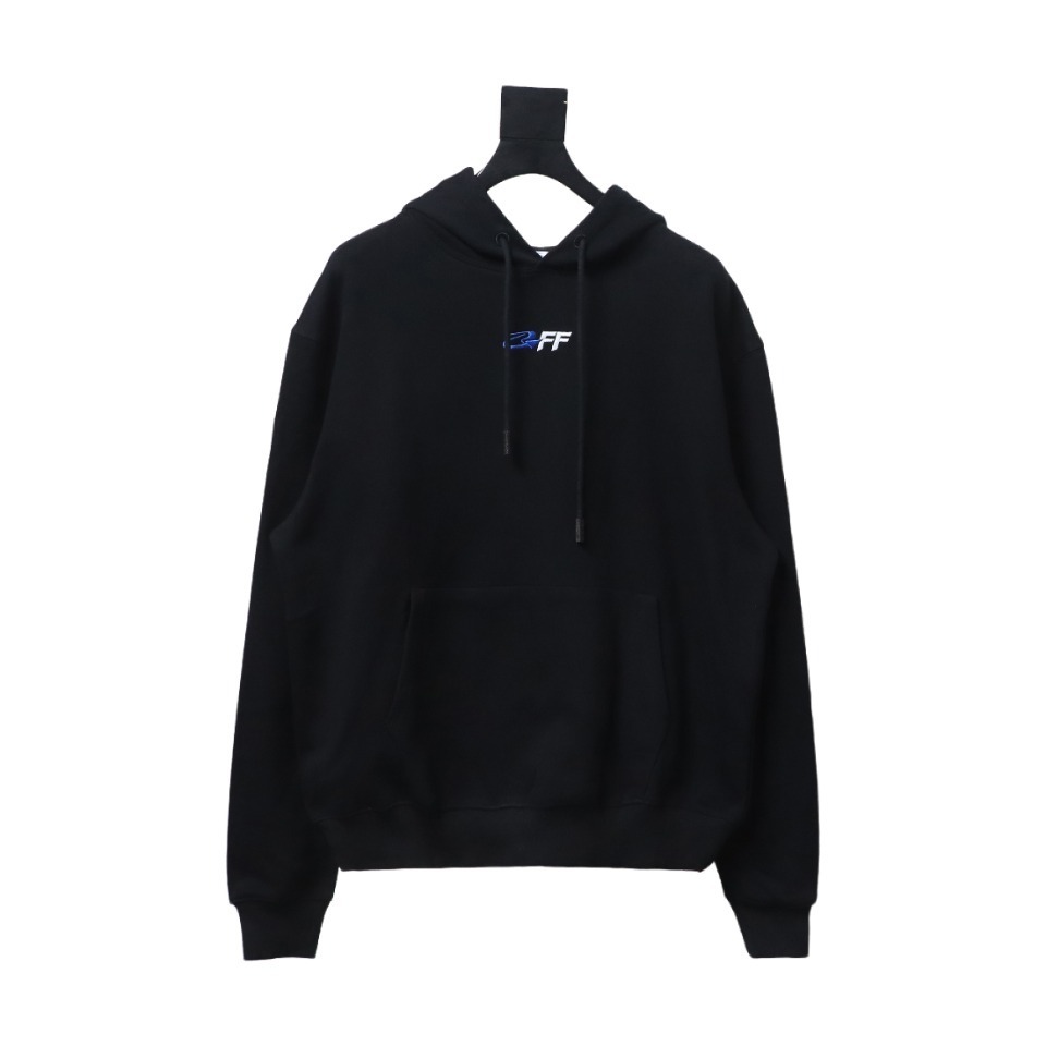 EM Sneakers Off-White Hoodie Black Embroidered Blue Lettering Print
