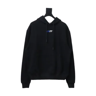 EM Sneakers Off-White Hoodie Black Embroidered Blue Lettering Print 01