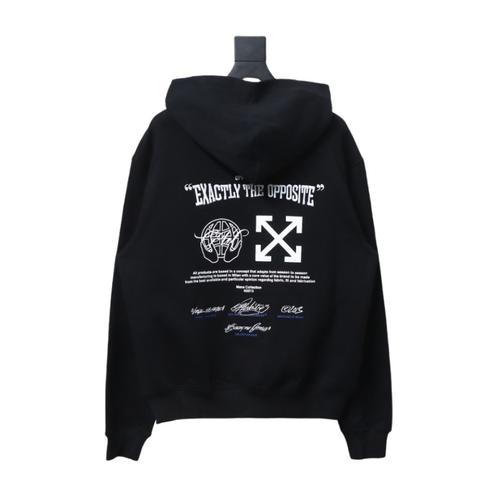 EM Sneakers Off-White Hoodie Black Embroidered Blue Lettering Print