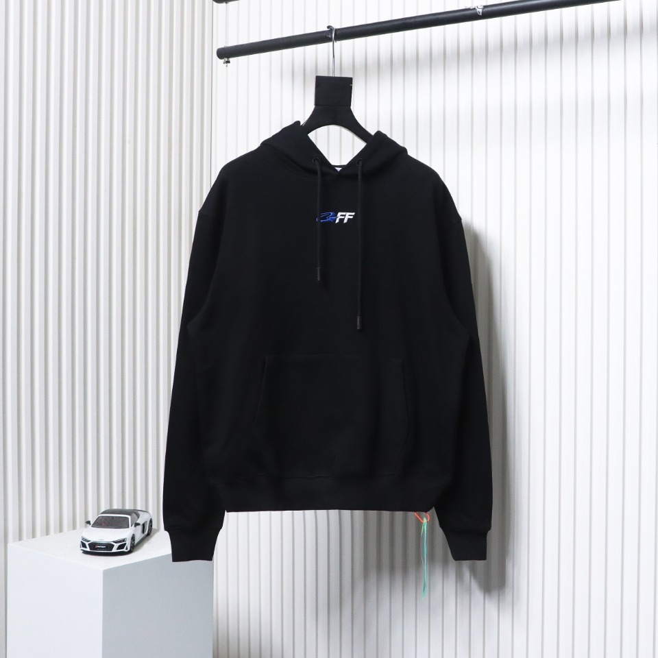 EM Sneakers Off-White Hoodie Black Embroidered Blue Lettering Print