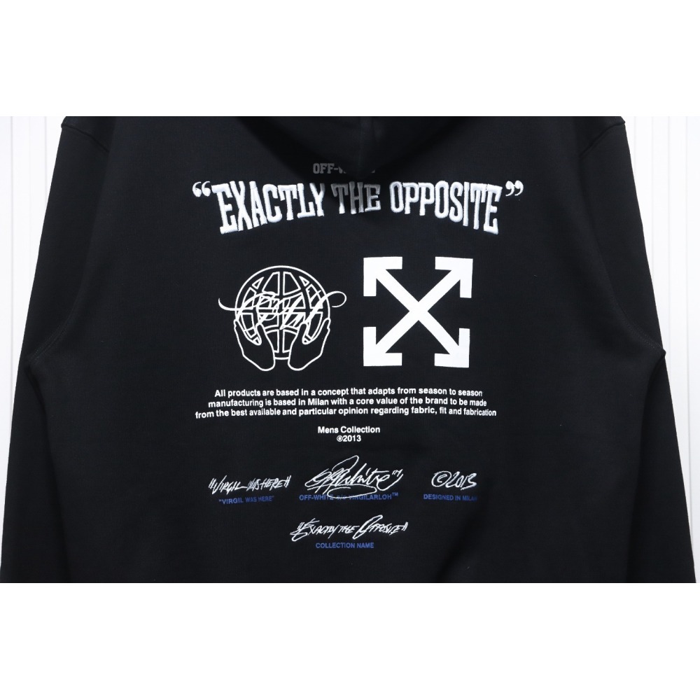 EM Sneakers Off-White Hoodie Black Embroidered Blue Lettering Print